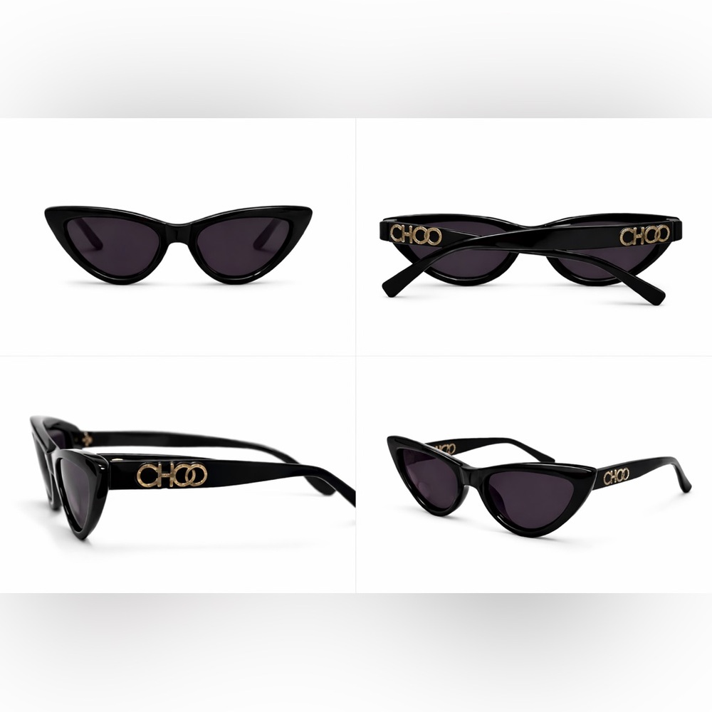 Jimmy Choo Black Cat Eye Sunglasses with Gold Logo